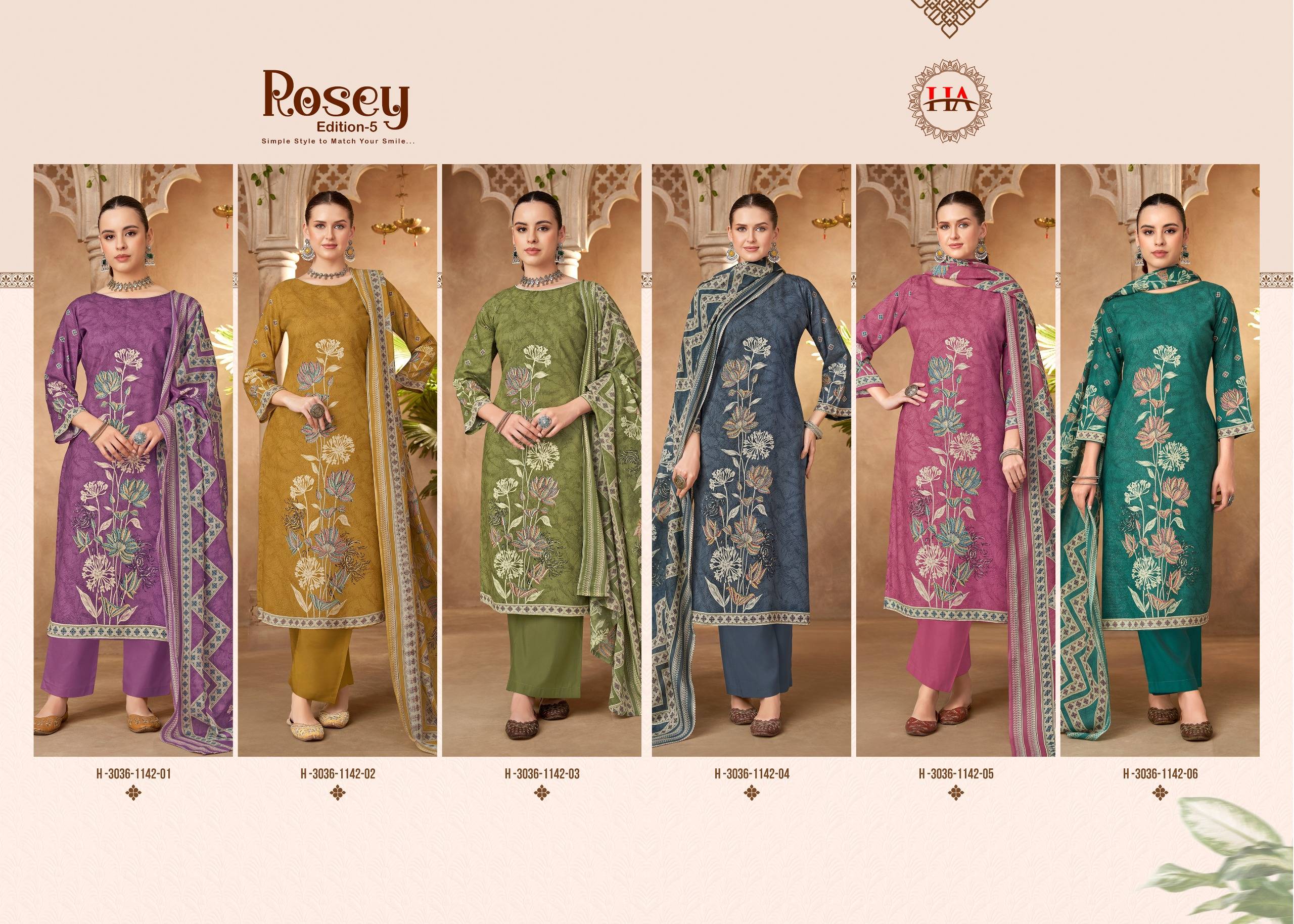 ROSEY-5 By Harshit Fashion Hub 3036-1142-01 To 3036-1142-06 Series 